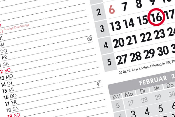 3-Monatskalender mit Platz für Notizen